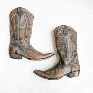 Stetson Cowboy Boots Brown Gray Men 10.5 Eagle Mexico Leather